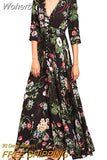 V-Neck Loose Long Print Summer Dress Women Elegant Casual Beach Dress Women Vacation Bohemian Short Sleeve Dresses 19138-Outfit