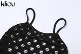 Kliou Hollow Out See Through Jumpsuit For Women Solid Sexy Sling Skinny Cleavage Net Plaid Hole Stunning Midnight Club