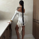 Autumn Women's New Fashion Long-Sleeved Horn Sleeves Shoulder Lotus Leaf Side Ribbon