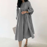 Check Dress 2022 ZANZEA Vintage Autumn Dress Casual Puff Sleeve Midi Vestidos Female O Neck Robe Femme