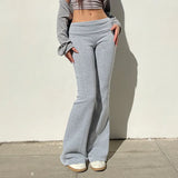 Winter Sports Style Low-Rise Curly-Billing Trousers Street Hot Girls Solid Color Leisure