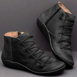 Winter Women Ankle Boots Retro Punk PU Leather Plush Snow Boots Casual Strap Slip-On Waterproof Flat Shoes Short
