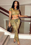 Print Mesh Tight Fitting Crop Top and Pants Club 2 Piece