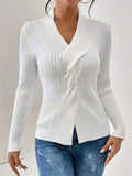 Women's Knitwear Fashion Temperament Thread Under The Fork Long Sleeve Solid Color