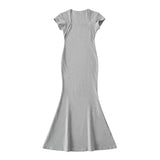 Trendy Women's Dress Street Shot Square Collar Fishtail Short-Sleeved Dress Slim Body Shows Thin Buttocks Spicy Girls Short Skirt-Outfit