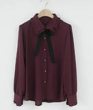 Chiffon Blouses Shirts New Hot Sales Preppy Style Girls Bow Tie Tops Cute Sweet Korean Temperament Lady Peter Pan Collar
