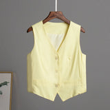 And Linen Vest Vest 2024 Summer New Female Temperament Leisure Sleeveless Single-Breasted Vest Jacket-Outfit