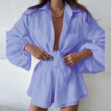 Women's Casual Fashion Sleek Sleeker Shorts Shirt Set In Summer