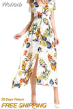 V-Neck Loose Long Print Summer Dress Women Elegant Casual Beach Dress Women Vacation Bohemian Short Sleeve Dresses 19138-Outfit