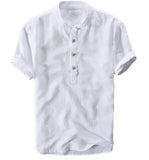 Summer Travel Holiday Men's Leisure Simple Small Fresh Linen Shirt Thin Solid Color Short-Sleeved Leisure