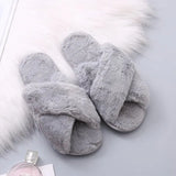 Fluffy Home Slippers Women Faux Fur Slippers Cozy Furry Slides Open Toe Slip on Soft Slippers House Floor Plush Warm