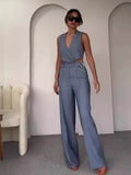 Woherb New Summer Cross Slim Sleeveless Vest High Waist Wide Leg Pants Hot Girl Suit-Outfit