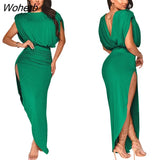 Women Elegant Party Dresses Fashion Sexy Sleeveless Backless Folds Irregular Split Long Dress Women-Outfit