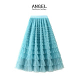 Yarn Lotus Leaf Side Temperament Skirt Women's Dress 2025 Spring And Autumn New Famous Woman Long Dress Thin Cake Skirt