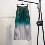 Summer Gradient Color Skirt High-waisted Striped Pleated Skirts Women Casual Midi Long Skirts Streetwear QH1794-Outfit