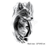 Temporary Tattoo Stickers Black Fox Head Girl Reed Fake Tatto Waterproof Tatoo Back Leg Arm Belly Big Size for Women Men