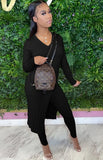 Winter Casual Basic Ribbed V-Neck Slit Long Top and Legging
