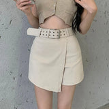High Waist Summer Women Shorts Fashion Belt Irregular Korean Black Cotton Casual Office Ladies Designed Shorts New