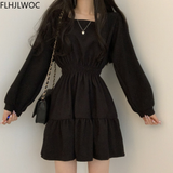 Chic Korea Feminine Vestidos Red New Year Hot Sales Winter Spring Basic Wear Cotton Blended A Line Little Black