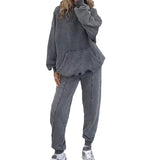 Woherb New Fall / Winter 2023 Solid Color Round Collar Lazy Long-Sleeved Hoodie Casual Sweatpants Suit-Outfit