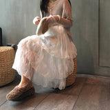 Long Skirts Women Chiffon Fairy Elegant Fashion Casual Solid White A-line High Waist Stylish All-match Teen Mori Girls