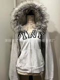 Zippered Sweater Knit Shirt Net Red Hooded Hottie Jacket New Printed