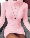 Winter New Fashion Turtleneck Sexy Women's Mini Package Hip Dress Casual Bodycon Solid Long Sleeve Ladies Furry