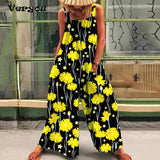 Floral Print Rompers Women Casual Sleeveless Pocket Wide Leg Jumpsuits Ladies Summer Beach Party Plus Size Rompers