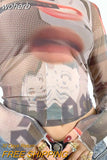 Graphic Print Green Mesh Sheer T-shirt Long Flare Sleeve Slim Crop Tops Sexy See Trough Women Tops Y2K Vintage Grunge-Outfit