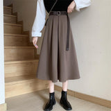 Skirts Women Mid-calf High Waist Friends Korean Style Elegant College Spring Autumn All-match Jupe Mujer Faldas Female
