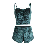 Hot Women 2 piece set Velvet Sleepwear Sexy Spaghetti Strap Shorts Pajamas Suit Ladies Casual Sleepwear Female Pajama Party