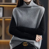 Woherb Sweater Vest Women Autumn Winter New Turtleneck Solid Color Sleeveless Top Loose 100%Pure Wool Knitted Waistcoat Female 1127-1-Outfit