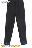 Summer Casual Solid Ankle-Length Pants 2023 High waist Fashion Female Elegant Straight Pants Trousers Clothing LY9385-Outfit