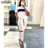 Striped Side Patchwork Jogger Pants Set for Women 2023 Summer T-shirt Matching Two 2 Piece Set Outfits Casual Tracksuit-Outfit