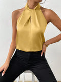 New Summer Women's Satin Neck-Hanging Sleeveless Vest Satin Imitation Silk Blouse From Stock-Outfit