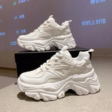 Black Dad Chunky Sneakers Casual Vulcanized Shoes Woman High Platform Sneakers Lace Up White Sneakers Women