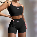 2020 Sexy Women Print Letters Sweatpants Set Tracksuit Sleeveless Tops And Sport Loose Jogger Pants Two Piece Set