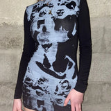 Gothic Print Bodycon Dresses Women Sexy Backless Strapless Halter Tube Dresses Harajuku Streetwear E-girl Summer