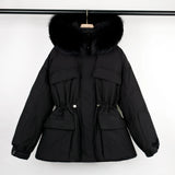 Large Natural Raccoon Fur Hooded Winter Jacket 90% White Duck Down Coat Women Puffer Fluffy Parkas With Belt Snow