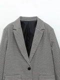 Women Casual Veins Blazers Suit Coats 2023 Autumn Houndstooth Single Breasted Female Elegant OL Blazer Outerwear Cloth-Outfit