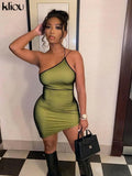 Kliou Mesh Halter Tie Up Baddie Dresses For Women 2021 Summer Casual Street Style Sexy Backless Sleeveless Mini Dress Female