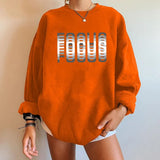 Focus Letter Print Women Sweatshirts Long Sleeve Drop-shoulder Sweatshirts Streetwear Winter Clothes Women Tops Moletom
