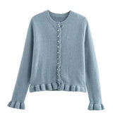 Women's 2025 Spring New 5-Color Fashion Wood Ear Long-Sleeved Knitwear