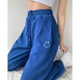 sweet hot girl style blue embroidered pattern sweatpants women 2022 spring loose high waist jogging summer sweatpants
