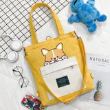 New Women Canvas Shoulder Bags Foldable Shopping Bag Cartoon Dog Tote Package Crossbody Bags Girls Students Traveling