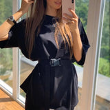 Solid Outfits Women's Two Piece Suit with Belt Home Loose Sports Tracksuits Fashion Bicycle Summer Hot Suit