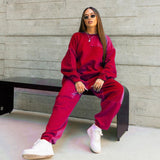 Color Block Patchwork Tracksuit Autumn Winter Clother for Women Sport Sweatshirt + Pants Two Piece Set Jogging Femme Suit-Outfit