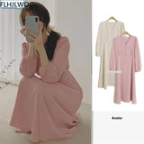 Chic Korean Fashion Women Temperament Office Lady Elegant Work Basic Wear Girls Retro Vintage Long Shirt Dress Fenimine