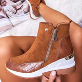 Suede Leather Ankle Boots 2020 Fashion Warm Plush Winter Boots Female Casual Zipper Wedges Shoes Chunky Sneakers Plus