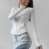 Street Style Zipper Up Slim Crop Tops Women Autumn New Thin Hooded Jacket Woman Korean Pocket Long Sleeve Shirt Mujer-Outfit